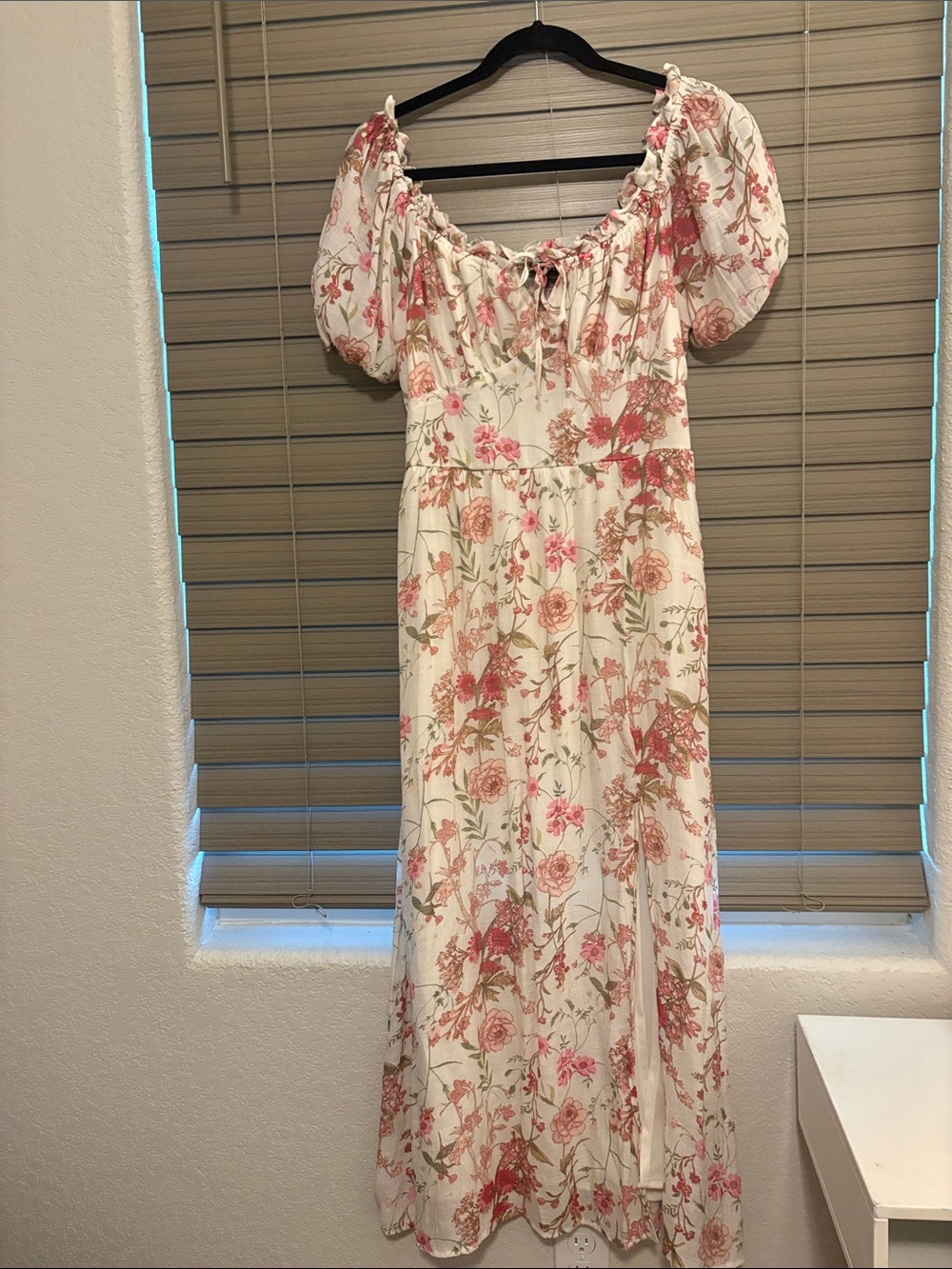As U Wish Cream Maxi Dress with Pink Floral Print